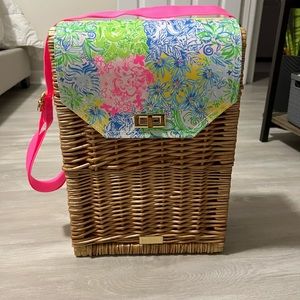 Lilly Pulitzer wicker wine bag